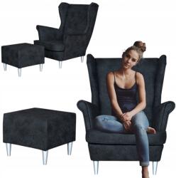  Skandináv Stílusú Karosszék Lábtartóval, Ökológiai Bőr, Ari Black Family Furniture