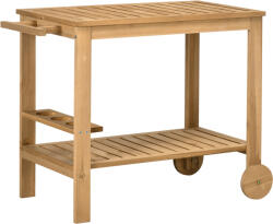 Outsunny Fa kerti tálalókocsi 2 polccal és palacktartóval, 95x47x74 cm, Natúr fa