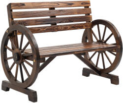 Outsunny Kerti pad, 2 személyes, kerék alakú kartámaszokkal, fa, 105, 5x56x79 cm, karbonizált