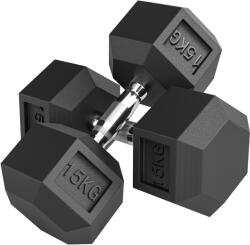 Homcom 15 kg-os hatszögletű súlyzó csúszásmentes fogantyúval, acél és gumi anyagból, Ø15, 5 x 33, 6 cm, fekete