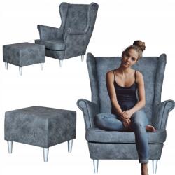  Grey Skandináv Öko-Bőr Karosszék Lábtartóval Ari Family Furniture