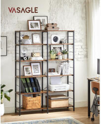 VASAGLE Könyvespolc, tárolópolc, rusztikus barna 172×120×30 cm