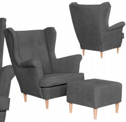  Skandináv Velúr Karosszék Lábtartóval Hunter Family Furniture Szürke