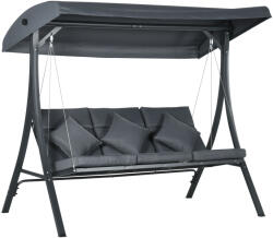 Outsunny Kerti hintaágy 3 személyes, állítható tetővel, acélból és poliészterből, 202x115x168 cm, sötétszürke