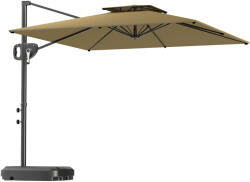 Outsunny Függő napernyő 2.5x2.5 m, tölthető talppal, kurblival és állítható dőlésszöggel, khaki