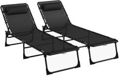 Outsunny 2 db-os acél napozóágy szett, állítható háttámlával, 189x58x30 cm, fekete
