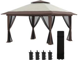 Outsunny Összecsukható pavilon 4x4 m, állítható magasságú, szúnyoghálóval és táskával, fémből és bézs Oxford szövetből