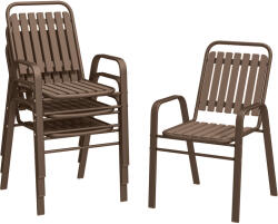 Outsunny Set 4 Scaune de Exterior Stivuibile cu Spătar Înalt și Brațe, din Oțel și PP, 56x66x91 cm, Maro Închis
