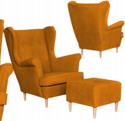 Skandináv Velúr Karosszék Lábtartóval Hunter Family Furniture Mustár