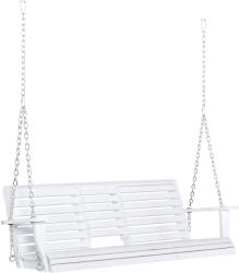 Outsunny 3 személyes kerti hintaágy, központi asztallal és pohártartókkal, fából és fémből, 150x75x53 cm, fehér