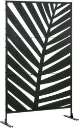 Outsunny térelválasztó 3 függőleges acél panellel, banánlevél mintával, 122x45x198 cm, fekete