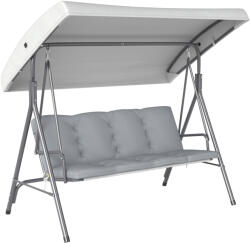 Outsunny Kerti Hintaágy, 3 személyes, állítható tetővel és párnákkal, 172x110x156 cm, Világosszürke