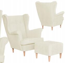  Wingback Szék Lábtartóval, Skandináv Stílus, Világos Krém Színű Velúr, Hunter Family Furniture, Bézs