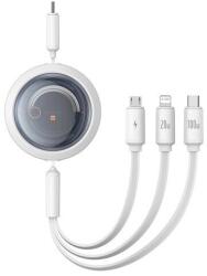 Baseus free2draw adatkábel 3in1, type-c - type-c/ lightning/microusb, 100w, gyorstöltő, 110cm, csévélhető, fehér (P10368700211-03)