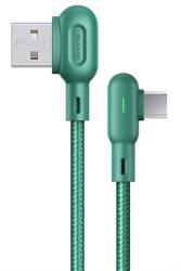 USAMS u57 adatkábel, usb - microusb, 2a, gyorstöltő, 120cm, 90 fokos, cipőfűző, sötétzöld