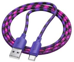hoco. x116 adatkábel, usb - type-c, 15w, gyorstöltő, 100cm, cipőfűző, lila