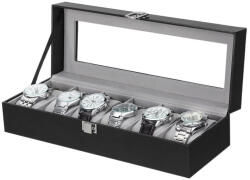 SONGMICS 6 Férőhelyes Óratartó Doboz Üvegfedéllel Fekete (EUZ-JWB06BK) - platinashop