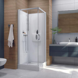 Sanplast Négyoldalról zárt szögletes zuhanykabinok kpl-KCKN/ BASIC-90-SHP /fehér kerettel-fehét hátfallal W18 üveggel (A350505318-01) - csempebolt