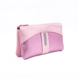 Amnisu rózsaszín / metál rózsaszín swarovski egyenesköves tripla cipzáras bőr pénztárca g4020-4001