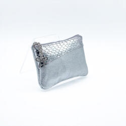 Amnisu ezüst márványmintás / fényes ezüst kígyómintás ívelt egy cipzáras bőr kulcstartó c1007-1009