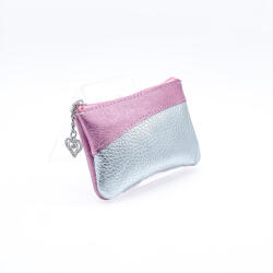 Amnisu metál rózsaszín / ezüst erezett ívelt egy cipzáras bőr kulcstartó c4001-1008