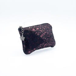 Amnisu fekete / lila pöttyös egy cipzáras bőr kulcstartó a4027