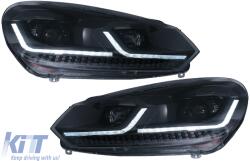 KITT Teljes LED Hátsó lámpa VW Golf 6 VI (2008-2013) modellekhez, piros/füst, dinamikus irányjelzővel, (bal és jobbkormányos) (TLVWG6LED)