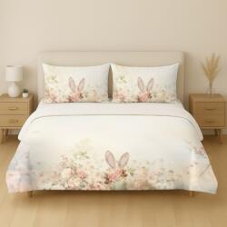 Lenjerii Deosebite Lenjerie pat dublu 3D Paste bumbac 100% ranforce, Elon floral pastel si iepuras Lenjerie de pat