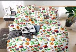  Ágyneműszett 200x220 Pamut Szatén Fehér Virágos 4 részes