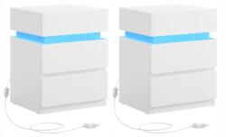 VASAGLE Éjjeli Asztal Led Éjjeliszekrény 2 Db Fehér Vasagle (LET0830W01)