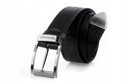  W&Rogers Férfi Bőr Öv, 4cm széles, 110cm hosszú, fekete, ezüst csat (CZM38W&ROGERS-B110)
