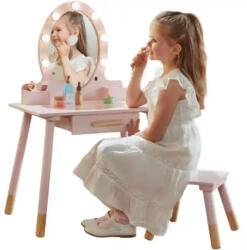 Ivy & Lily fa sminkasztal fénnyel és székkel (222334) - morzsajatekbolt