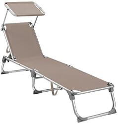SONGMICS Napozóágy, napernyővel, állítható háttámlával, összecsukható, 55 x 193 x 31 cm, terhelhetőség 150 kg, bézs (GCB19BR) - vasbutor