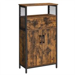 VASAGLE Tárolószekrény, komód fiókkal és állítható polccal - rusztikus barna-fekete színben (LSC261B01V1)