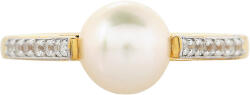  Arannyal Bevont Ezüst Gyűrű Barokk Édesvízi Tenyésztett Gyönggyel és Fehér Topázzal, PCY11637/52