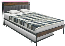  Ágy ágyráccsal és kihúzható pótággyal, 140x200, fekete/szürke, NORDO