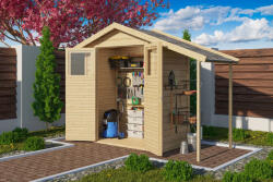 Karibu Dana kis fa kerti tároló, fészer, modern nyeregtetővel, natúr fából 257 cm x 93 cm