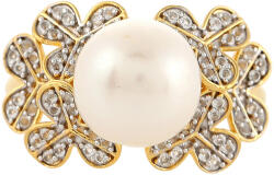  Arannyal Bevont Ezüst Gyűrű Barokk Édesvízi Tenyésztett Gyönggyel és Fehér Topázzal, PCY11643/62