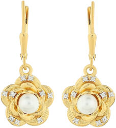  Arannyal Bevont Ezüst Fülbevaló Barokk Édesvízi Tenyésztett Gyönggyel és Fehér Topázzal, PCY11623