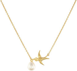  Arannyal Bevont Ezüst Nyaklánc Barokk Édesvízi Tenyésztett Gyönggyel és Fehér Topázzal, PCY11588