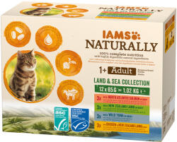 Iams 48x85g IAMS Naturally Cat Adult Land & Sea Collection Mix nedves macskatáp 36+12 ingyen