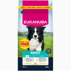 EUKANUBA 15 + 3 kg ingyen! 18 kg Eukanuba Premium Nutrition csirke bónuszcsomagban - Adult Medium Breed csirke 15 kg + 3 kg ingyen!