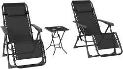 Outsunny 2 db összecsukható, gravitációmentes napozóágy állítható háttámlával és asztallal, fekete