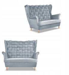  Carol Kék Skandináv Szárnyas Kanapé, 2 Üléses, Rugós Family Furniture