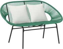 Outsunny Kétszemélyes kerti kanapé PE rattanból és acélból, párnákkal és kartámaszokkal, 132x72x83 cm, zöld