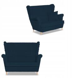  Rene Estella Scandinavian Family Furniture Sötétkék Kordbársony Karosszékes Kanapé