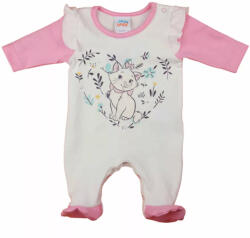  Hosszú ujjú pamut rugdalozó Marie cica mintával (62) - fehér/rózsaszín