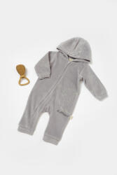 BabyCosy Salopeta Elefant cu maneca lunga si gluga din 80%bumbac organic si 20% poliester - Gri, BabyCosy (Marime: 3-6 Luni) (BC-CSYK6046-3)