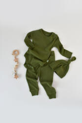 BabyCosy Set 3 piese: body cu maneca lunga, pantaloni lungi si caciulita din bumbac organic si modal - Verde, BabyCosy (Marime: 3-6 Luni) (BC-CSYM22512-3)