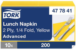 Tork papírszalvéta 2 rétegű 33x33 cm 1/4 hajtású 200 lap/csomag - sárga